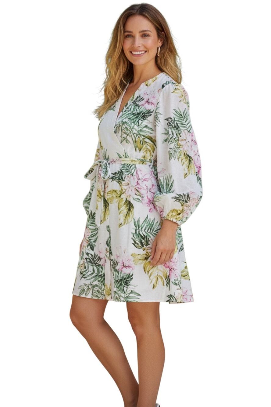 Tommy Bahama Coastalina Linen Petal of Luxury Long-Sleeve Short Dress XS